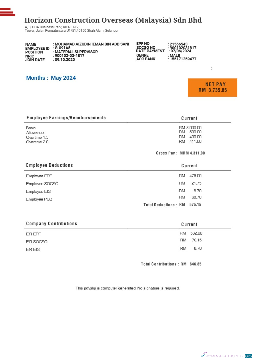 Download Malaysia Horizon Construction Overseas payslip template in Word and PDF formats.pdf, 1 Photoshop template